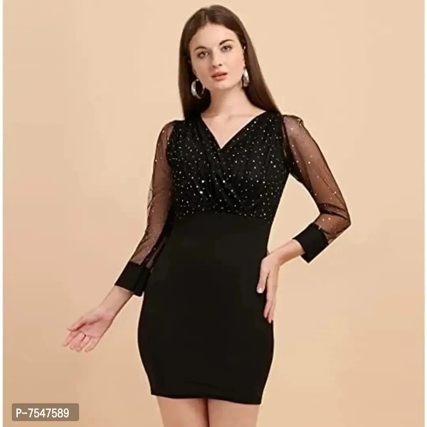 Sheetal Associates Women's Elegant Glitter Long Sleeve V Neck Bodycon Mini Cocktail Party Dress - XL