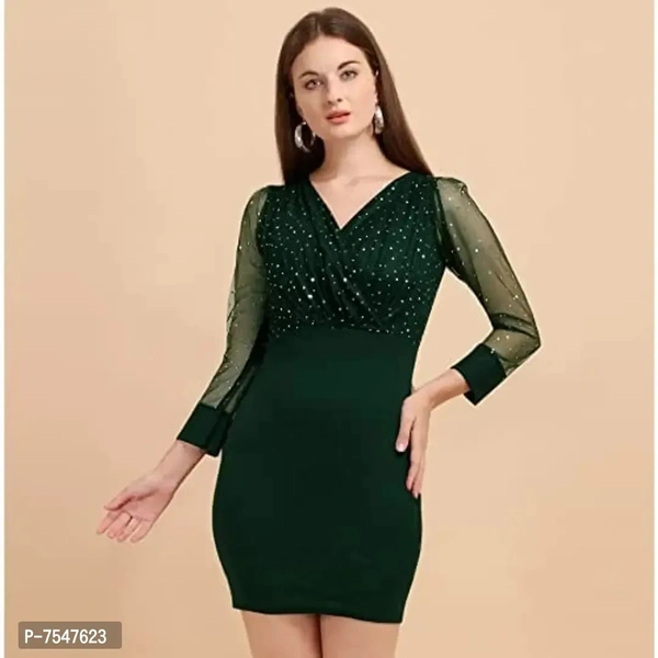Sheetal Associates Women's Elegant Glitter Long Sleeve V Neck Bodycon Mini Cocktail Party Dress - L