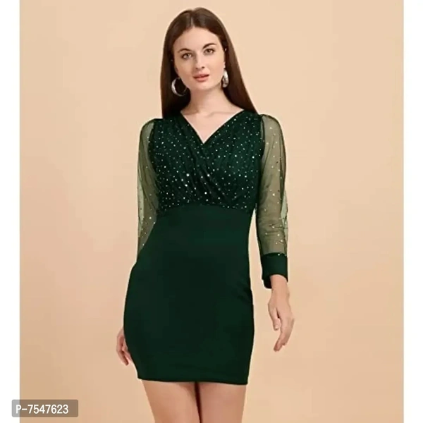 Sheetal Associates Women's Elegant Glitter Long Sleeve V Neck Bodycon Mini Cocktail Party Dress - L
