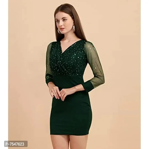 Sheetal Associates Women's Elegant Glitter Long Sleeve V Neck Bodycon Mini Cocktail Party Dress - XL