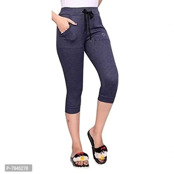 Trusha Dresses Cotton Lycra Capri with Front Side Pockets Bottom Rib Knee Length (Size:30) Denim - 30