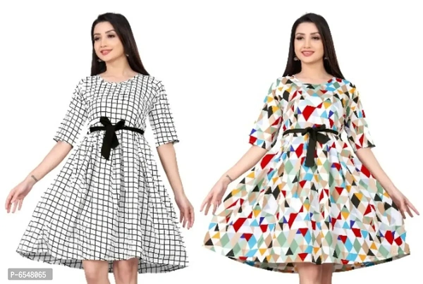 Casual Multi Colour Printed Design dresses (Combo Of 2) - M