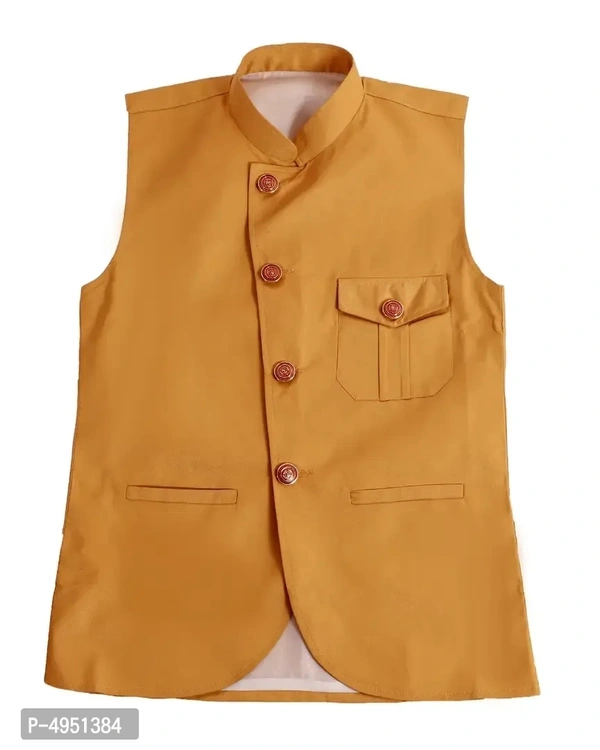Boy's Yellow Cotton Blend Self Pattern Ethnic Jacket - 11-12 Years
