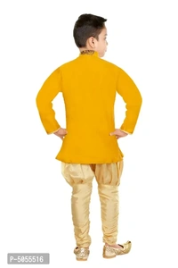 Stylish Art Silk Yellow Floral Embroidered Kurta With Churidar Payjama Set For Boys - 4-5 Years