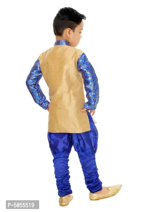 Stylish Art Silk Blue Solid Kurta With Churidar Payjama Set For Boys - 5-6 Years
