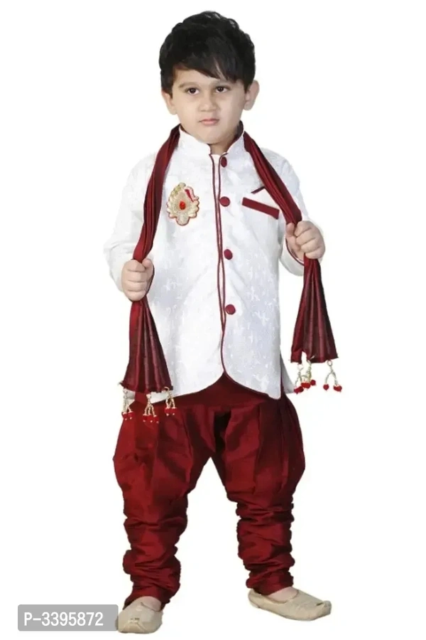 Boys Festive Party Kurta, Pyjama Dupatta Set - 7-8 Years