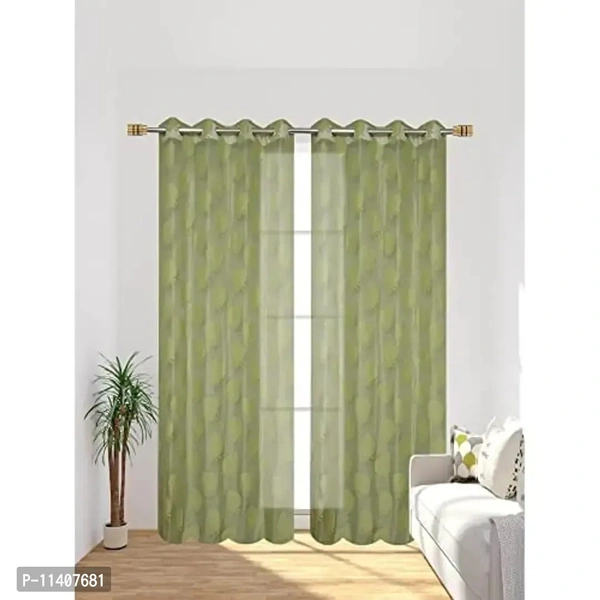 MallowWorld Leaf Design Net Curtain 6ft, Green Color (Set of 2)
