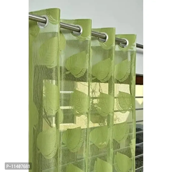 MallowWorld Leaf Design Net Curtain 6ft, Green Color (Set of 2)