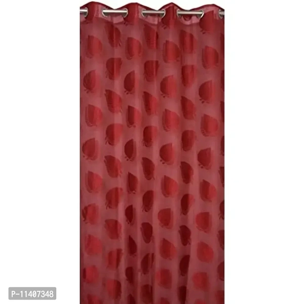 MallowWorld Leaf Design Net Curtain 8ft, Maroon Color (Set of 2)