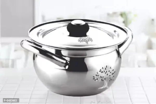 Useful Stainless Steel Mirror Finish Apple Steel Handi Set with Lid And Steel Knob- 1 L, Silver, 18 cm