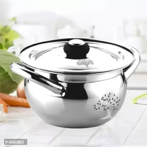 Useful Stainless Steel Mirror Finish Apple Steel Handi Set with Lid And Steel Knob- 1 L, Silver, 18 cm