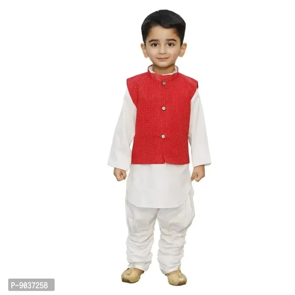 Classic Cotton Solid Kurta Sets for Kids Boys with Waist Coat - 4-5 Years