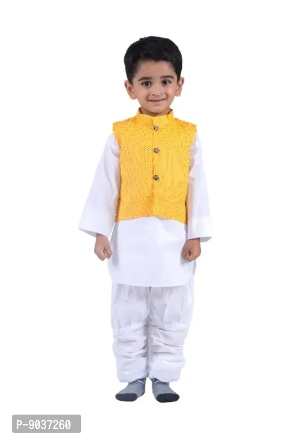 Classic Cotton Solid Kurta Sets for Kids Boys with Waist Coat - 4-5 Years