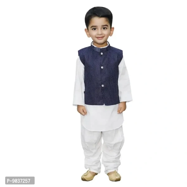 Classic Cotton Solid Kurta Sets for Kids Boys with Waist Coat - 3-4 Years