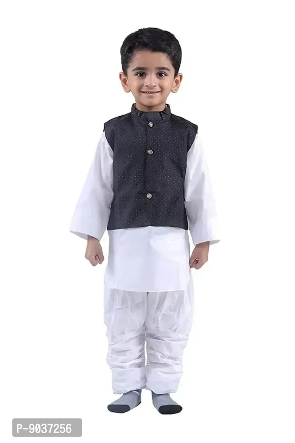 Classic Cotton Solid Kurta Sets for Kids Boys with Waist Coat - 2-3 Years