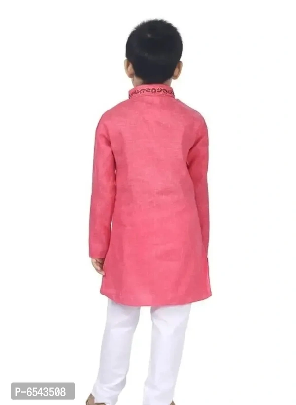 Elegant Khadi Cotton Embroidered Kurta with Pyjamas Set For Boys - 6-12 Months