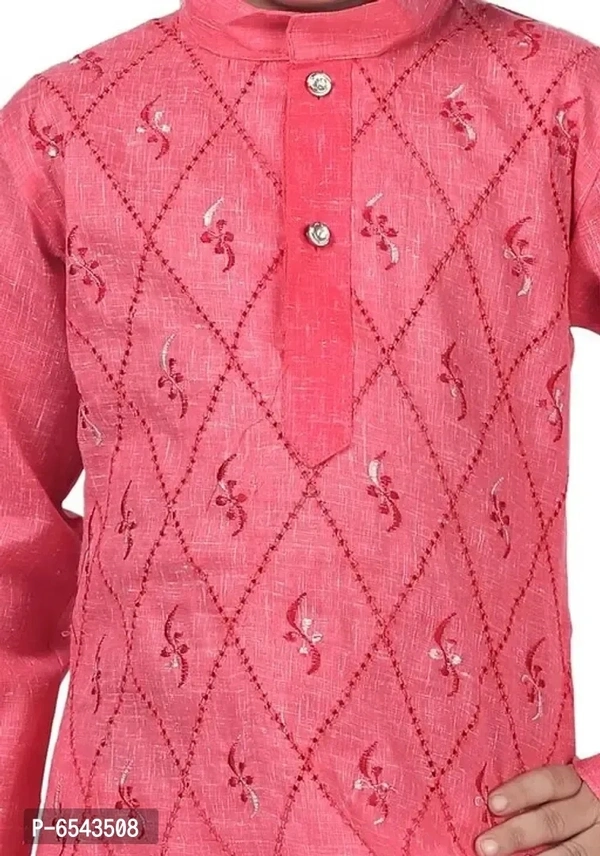 Elegant Khadi Cotton Embroidered Kurta with Pyjamas Set For Boys - 6-12 Months