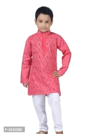 Elegant Khadi Cotton Embroidered Kurta with Pyjamas Set For Boys - 6-12 Months