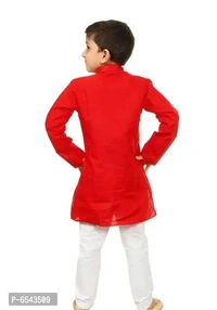 Elegant Red Khadi Cotton Embroidered Kurta with Pyjamas Set For Boys - 3-4 Years