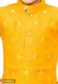 Elegant Yellow Khadi Cotton Embroidered Kurta with Pyjamas Set For Boys - 3-4 Years