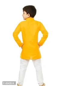 Elegant Yellow Khadi Cotton Embroidered Kurta with Pyjamas Set For Boys - 5-6 Years