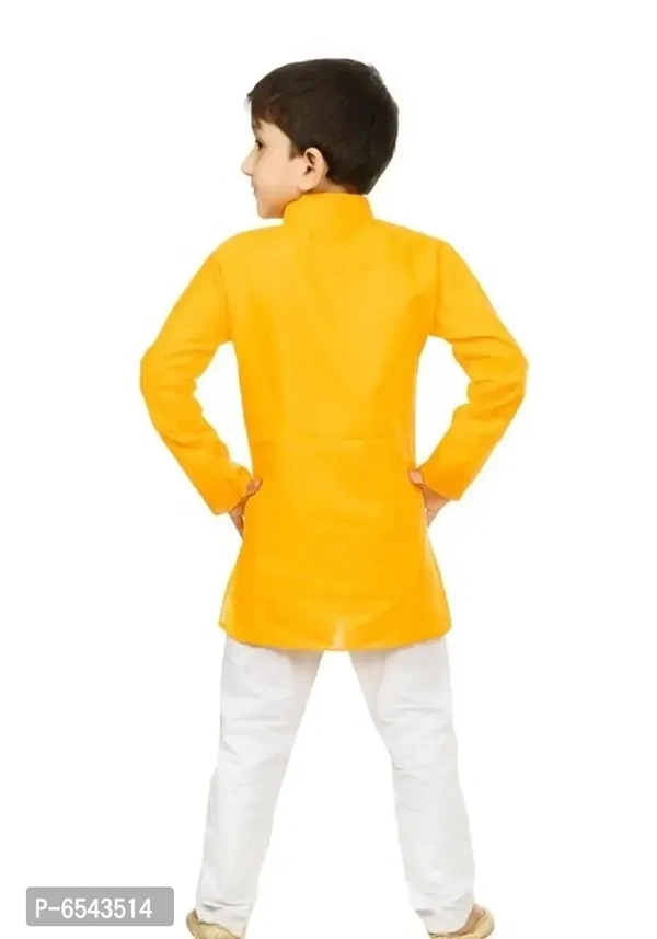 Elegant Yellow Khadi Cotton Embroidered Kurta with Pyjamas Set For Boys - 5-6 Years