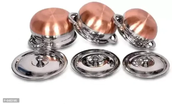 Useful Stainless Steel Handi Set with Lids- 6 Pieces, 3 Handi, 3 Lids