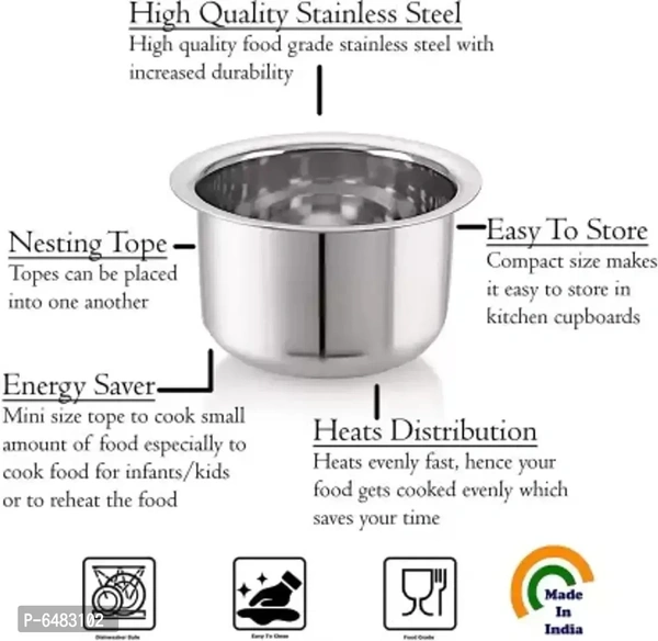 Useful Stainless Steel High Quality 22 Gauge And Gas Stove Compatible Tope Set With Lids- 10 Pieces, 5 Tope, 5 Lids