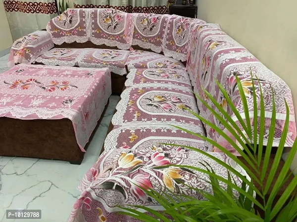 STANDARD SOFA COVER 16PCS+CTC/PINK/TULIP SOFA COVER WITH CENTRAL TABLE COVER