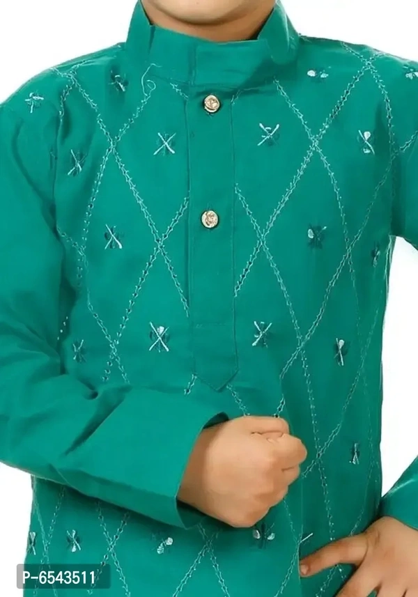 Elegant Green Khadi Cotton Embroidered Kurta with Pyjamas Set For Boys - 2-3 Years