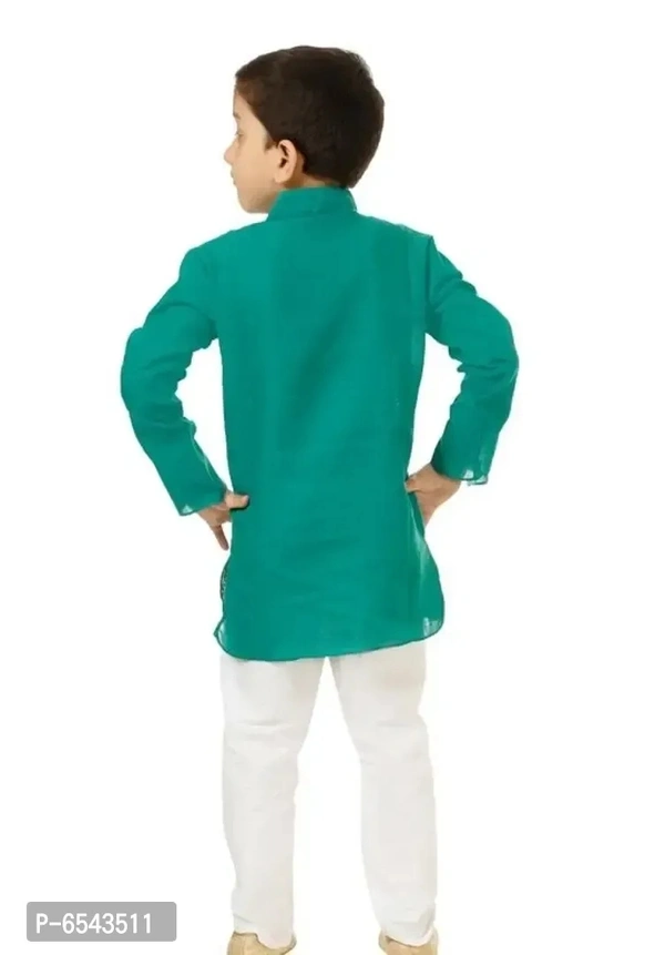 Elegant Green Khadi Cotton Embroidered Kurta with Pyjamas Set For Boys - 8-9 Years