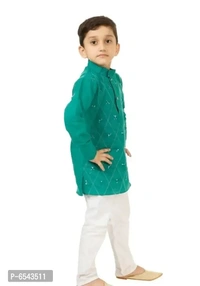 Elegant Green Khadi Cotton Embroidered Kurta with Pyjamas Set For Boys - 9-10 Years