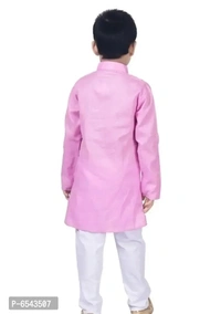 Elegant Pink Khadi Cotton Embroidered Kurta with Pyjamas Set For Boys - 2-3 Yeasr