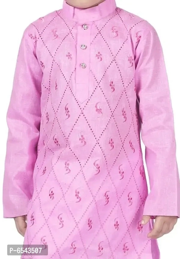 Elegant Pink Khadi Cotton Embroidered Kurta with Pyjamas Set For Boys - 2-3 Yeasr