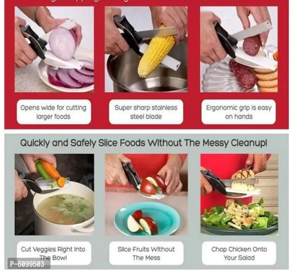 2 in 1 Smart Cutter with Cutting Board Built-in-Use for Quick and Easy Cutting as Food Shears, Vegetable Slicer, Fruit Cutter