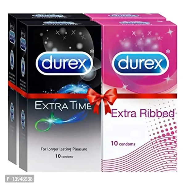 Durex Multi-Pack Condoms for Men – Extra Ribbed & Dotted, Performa Lubricant, 10 Count (Pack of 2)