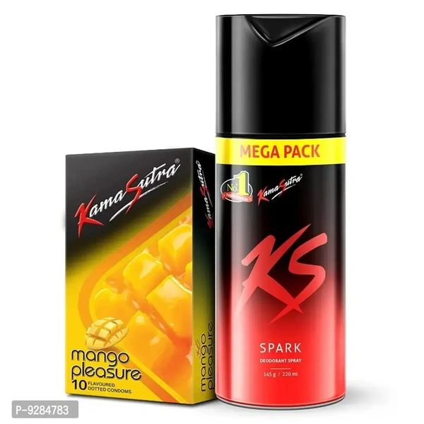KamaSutra Spark Deodorant Mega Pack 220 ml and Mango Flavoured Condoms 10 Count