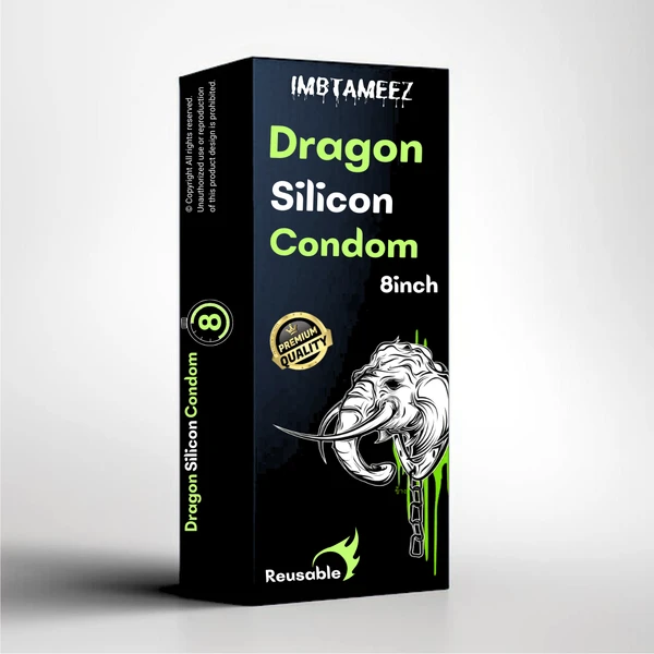 8 inch Dragon Silicon Reusable Condom  - Chocolate, 8inch