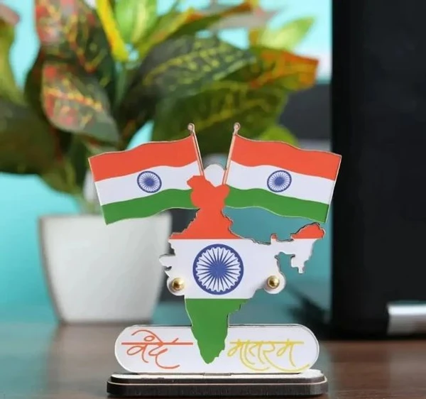 Indian Flag In Pair With Vande Mataram For All Car Desk & Office Table