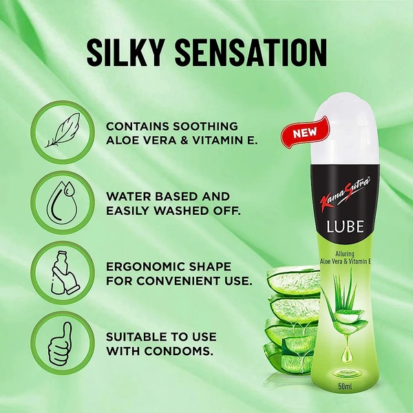 KamaSutra Aloe & Vitamin E Lube - 50ml | Water-Based | Condom Safe | Easy Wash