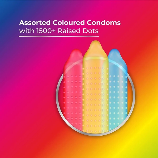 Skore Shades Assorted Colours | Extra Lubrication | Dots | Condom, 10 pieces | 1 Packs