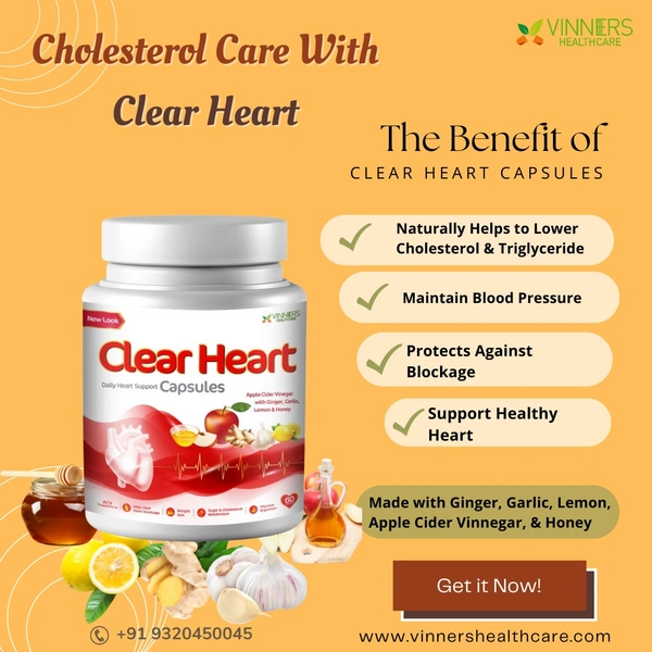 CLEAR HEART CAPSULES "1st Time in Apple Cider Vinegar, Garlic, Ginger, Lemon & Honey in Capsules - 45 Capsules