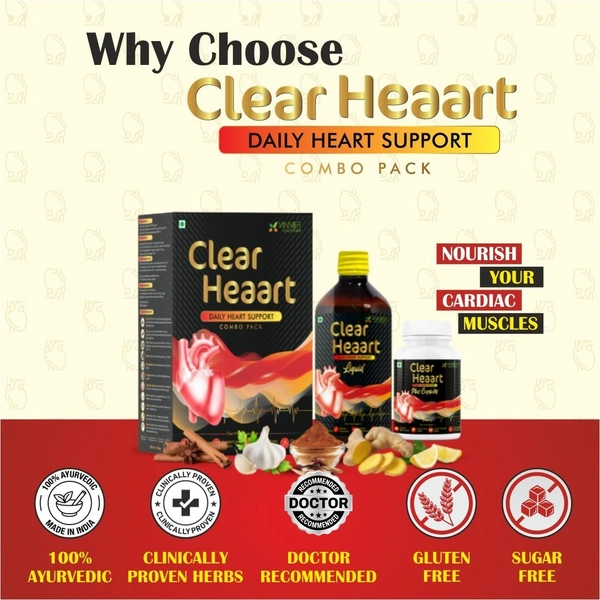 Doctor’s Recommended Clear Heaart Combo Pack | Powerful Ayurvedic Combination For Heart, Liver & Kidney | Reduces Cholesterol, Blockages, Detox Liver & Kidneys, Fatty Liver Support | Improves Metabolism | Anti-Inflammatory & Cardiovascular Support - 90-Day Best Results Pack & Long-Term Benefits