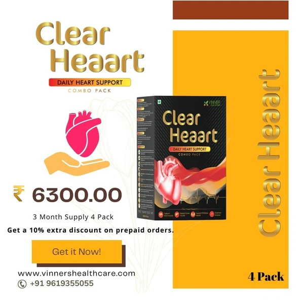 Doctor’s Recommended Clear Heaart Combo Pack Supplement For Heart Blockages, Cholesterol, & Triglycerides - 3 Months Supply | 4 Combo Pack