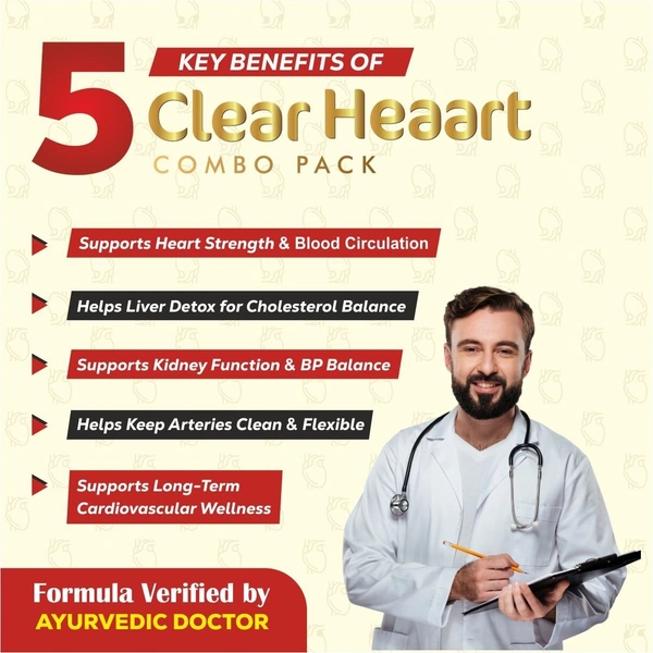Doctor’s Recommended Clear Heaart Combo Pack | Powerful Ayurvedic Combination For Heart, Liver & Kidney | Reduces Cholesterol, Blockages, Detox Liver & Kidneys, Fatty Liver Support | Improves Metabolism | Anti-Inflammatory & Cardiovascular Support - 90-Day Best Results Pack & Long-Term Benefits