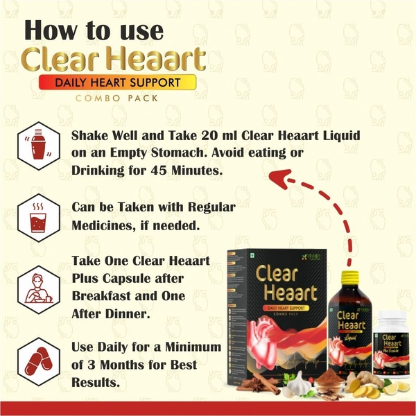 Doctor’s Recommended Clear Heaart Combo Pack | Powerful Ayurvedic Combination For Heart, Liver & Kidney | Reduces Cholesterol, Blockages, Detox Liver & Kidneys, Fatty Liver Support | Improves Metabolism | Anti-Inflammatory & Cardiovascular Support - 90-Day Best Results Pack & Long-Term Benefits