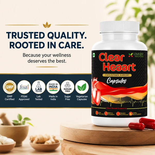 Vinner Healthcare Clear Heaart Cholesterol Support Capsules - Ayurvedic Heart Wellness | Vinner Healthcare