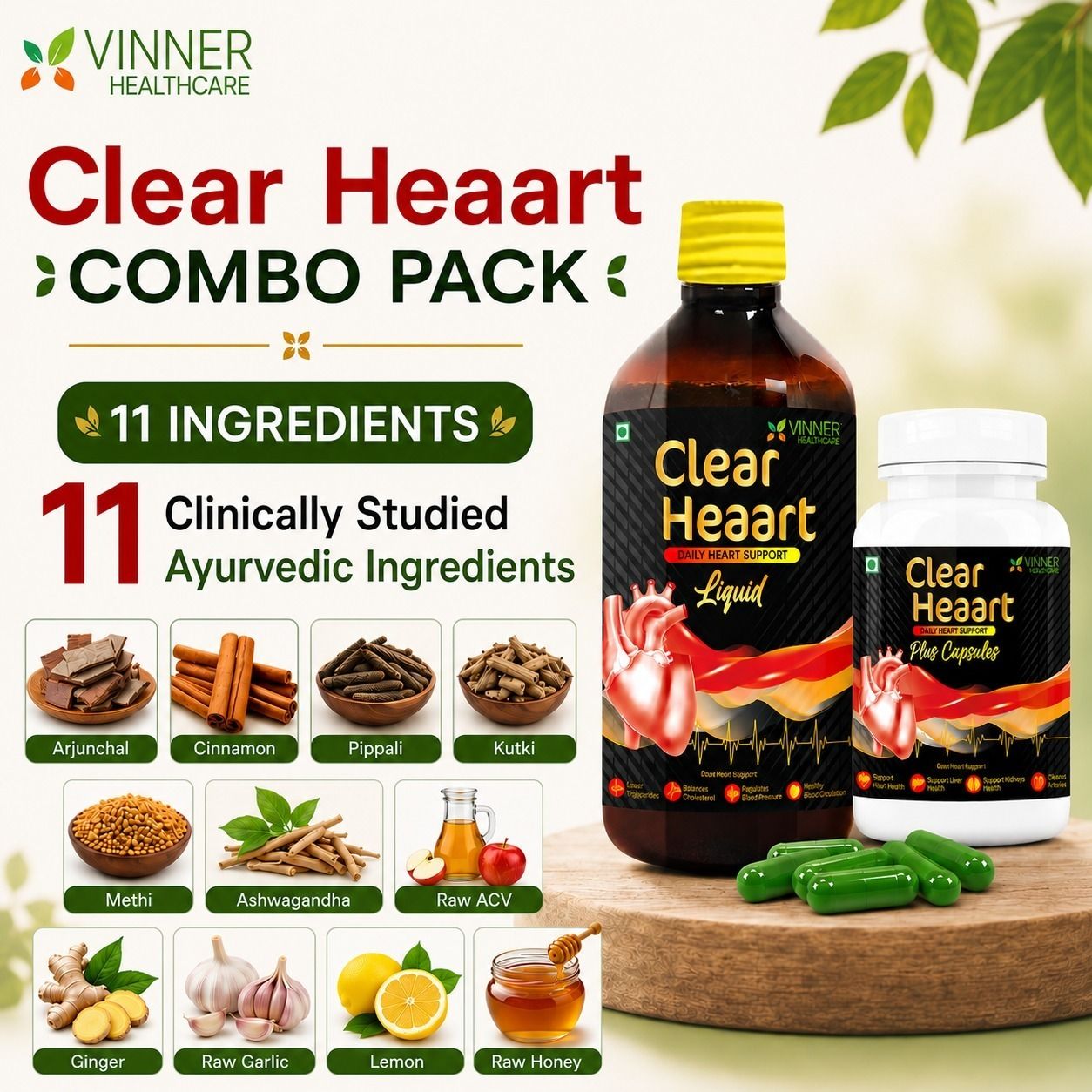 Clear Heaart Liquid &mdash; Raw Garlic, Ginger, Lemon, ACV, Forest Honey