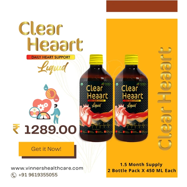 Clear Heaart Liquid for Lower Cholesterol Made with Raw, Unfiltered, Unpasteurized Apple Cider Vinegar with Mother, Honey with Fresh juice of Ginger, Garlic, Lemon, No Preservatives No Water added. - 1.5 Month Supply | 2 Bottle Pack X 450 ML Each