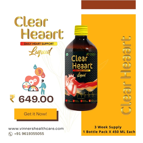 Clear Heaart Liquid for Lower Cholesterol Made with Raw, Unfiltered, Unpasteurized Apple Cider Vinegar with Mother, Honey with Fresh juice of Ginger, Garlic, Lemon, No Preservatives No Water added. - 3 Week Supply | 1 Bottle Pack X 450 ML Each